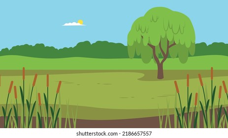 Swamp In The Bog, Tree And Reeds