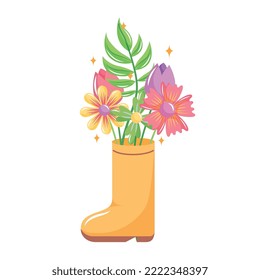 swamp boots with decorated flowers isolated over white background . vector illustration