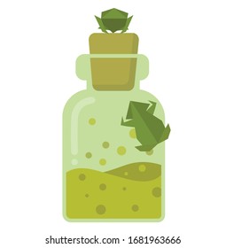 Swamp in the bottle frog potion magic origami fairy tale icon sticker vector