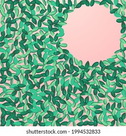 Swamp Foliage Herbal Vector Pink Background Brochure. Falling Greens Poster. Lime Leaves Wind Plant. Leaf Tree Template.