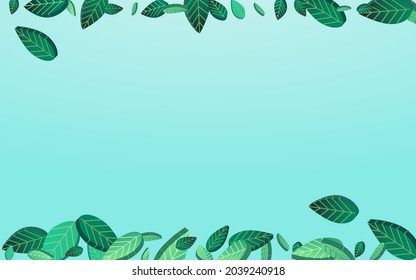 Swamp Foliage Tea Vector Blue Background Brochure. Motion Leaf Border. Mint Leaves Blur Background. Greens Nature Design.