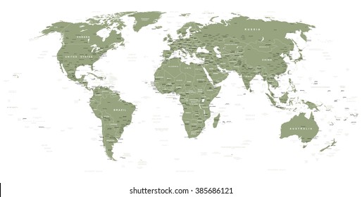 Swamp Green World Map - borders, countries and cities - illustration


Image contains next layers:
- land contours
- country and land names
- city names
- water object names 