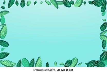 Swamp Greens Motion Vector Blue Background Backdrop. Flying Foliage Plant. Grassy Leaf Ecology Poster. Leaves Falling Pattern.