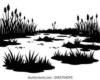 Swamp Lands Wetlands with Waterlogged Soil and Vegetation