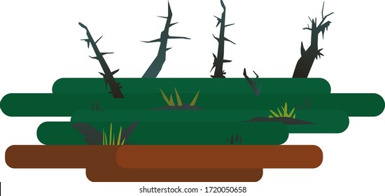 Sumpflandschaft, Hintergrund, Bäume und Gras Vektorgrafik 