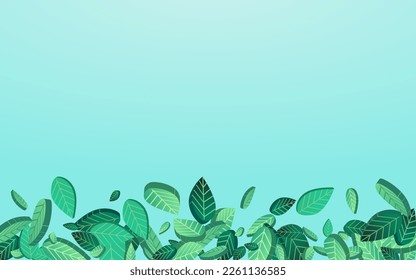 Swamp Leaves Fresh Vector Blue Background Branch. Tree Foliage Template. Forest Leaf Tea Plant. Greens Flying Backdrop.