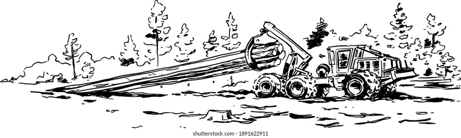 Swamp logger illustration. Skidder Vector illustration