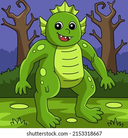 Swamp Monster Halloween Colored Illustration