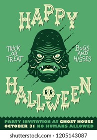 Swamp Monster is a vector card illustration about Halloween party