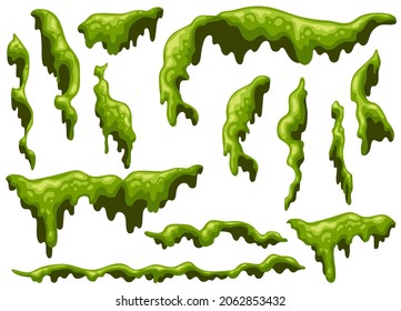 Swamp moss, forest lichen. Marsh plants for computer games isolated on white background. Vector cartoon illustration.