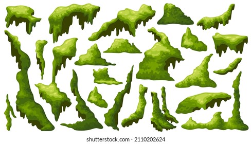 Swamp moss  forest lichen  Marsh plants for computer games isolated white background  Vector cartoon illustration 