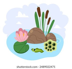 Sumpf-Natur-Wasser-Zusammensetzung isoliertes Konzept. Vektorgrafik Grafikdesign Illustration