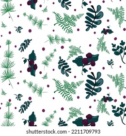 Swamp pattern with fem cones leaves and poison berries