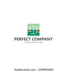 Swamp scenery vector logo within a square. Suitable for tourism, company, industry, product, brand, and event.