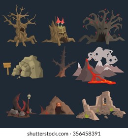 Swamp, Tree and Cave Game Vector Set