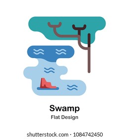 Swamp and tree flat illustration