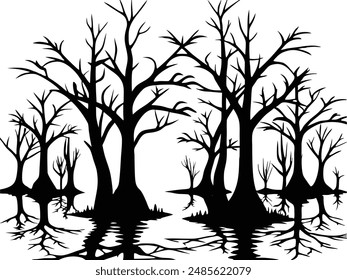 Swamp Trees Still Waters Silhouette