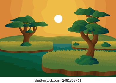 Swamp Wetland Nature Landscape Colorful Vector