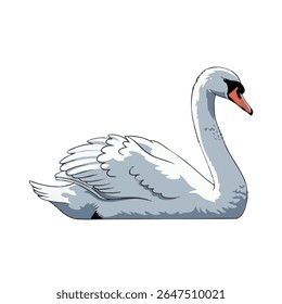Ilustração do vetor de Cisne 2D - perfil lateral com pescoço curvo no fundo branco