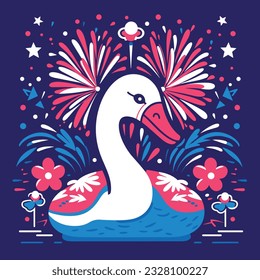 Swan 4th of July Cute in the style of colorful animal