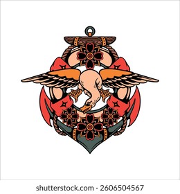 swan and anchor tattoo vector design