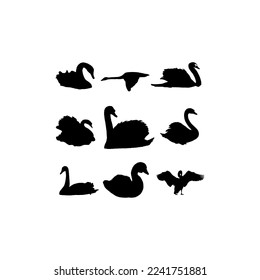 swan animal set silhouette creative design