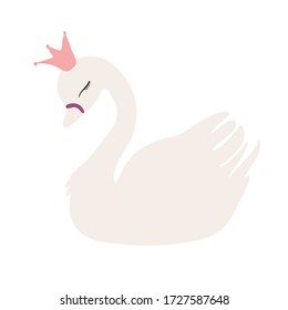 Swan beautiful vector illustration. Print children's T-shirt for girls. Cartoon character.
