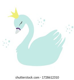 Swan beautiful vector illustration. Print children's T-shirt for girls. Cartoon character.