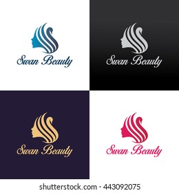 Swan beauty logo design template ,Woman logo design concept ,Vector illustration