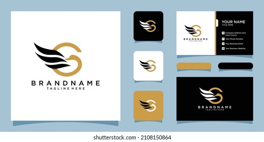 Swan bird abstract vector logo design template with business card design template