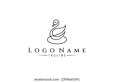 Swan bird continuous line art logo design
