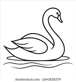 Swan bird floating on calm water illustrated in continuous line art style suitable for serene nature prints graceful wildlife artwork and peaceful decorative illustrations