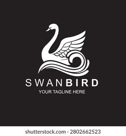 swan bird icon isolated on black background