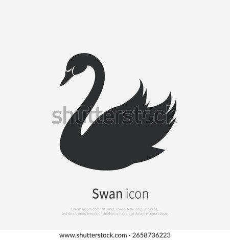 Swan bird icon silhouette. Vector logo of a cygnet. Illustration side view isolated on white background.