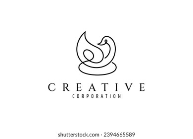 Swan bird logo design in continuous line art design style concept