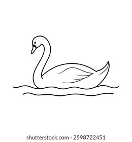 Swan bird on water surface in continuous line art drawing style