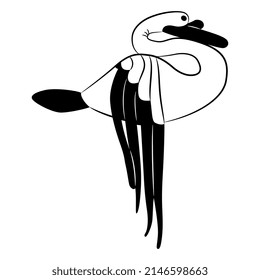Swan bird from Pazyryk. Stylized bird. Scythian animal design. Black and white silhouette. Isolated vector illustration.
