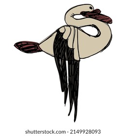 Swan bird from Pazyryk. Stylized bird. Scythian animal design. Hand drawn colorful rough sketch.