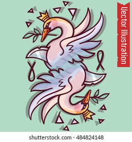swan - bird of the world with a knife in his chest. Vector watercolor illustration.
