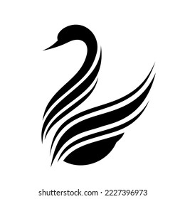Swan black icon. Stylized vector glyph isolated on white background. Best for seamless patterns, polygraphy, logo creating, mobile apps and web design.