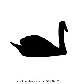 Swan black silhouette on white background. Vector icon.