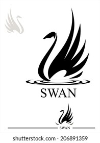 Swan. Black Swan. Stylized Swan silhouette in black