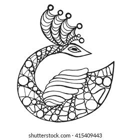 Swan. Black white hand drawn doodle animal. Ethnic patterned vector illustration. African, Indian, totem, tribal, zentangle design. Sketch for coloring page, tattoo, poster, print, t-shirt