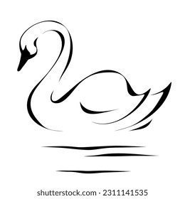 Swan. Ilustración artística de línea blanca y negra de un cisne aislado sobre un fondo blanco. Ilustración del vector