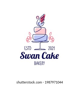 swan cake wedding bakery logo vector icon illustration