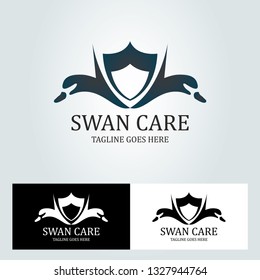 Swan care logo design template. Swan shield icon. Vector illustration