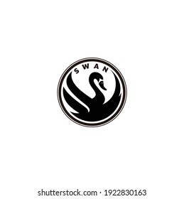 Swan in Circle Abstract Logo Design Vector Template Linear Style. Black Bird Luxury Jewelry Fashion Cosmetics Logotype Concept Icon