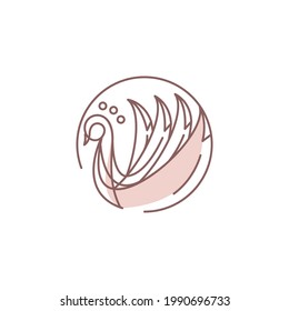 Swan in Circle abstract Logo design vector template Linear style. Golden bird Luxury Jewelry Fashion Cosmetics Logotype concept icon