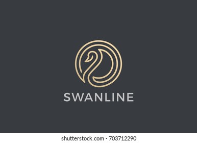 Swan in Circle abstract Logo design vector template Linear style.
Golden bird Luxury Jewelry Fashion Cosmetics Logotype concept icon.