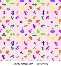 Swan colorfull bright seamless pattern